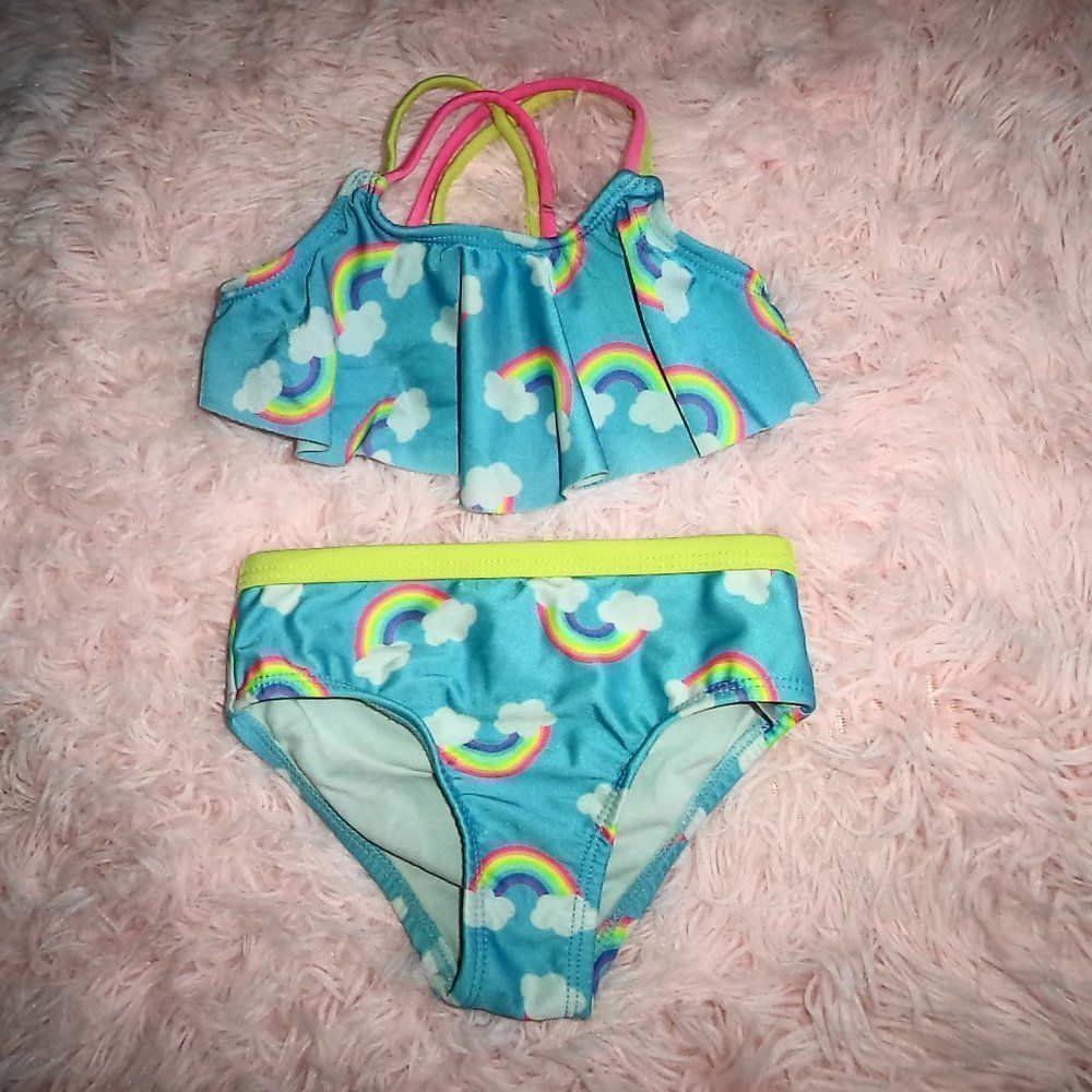 WONDER NATION 2 PC SWIMSUIT RAINBOW BIKINI-BABY TODDLER GIRLS SIZE 18 MO.